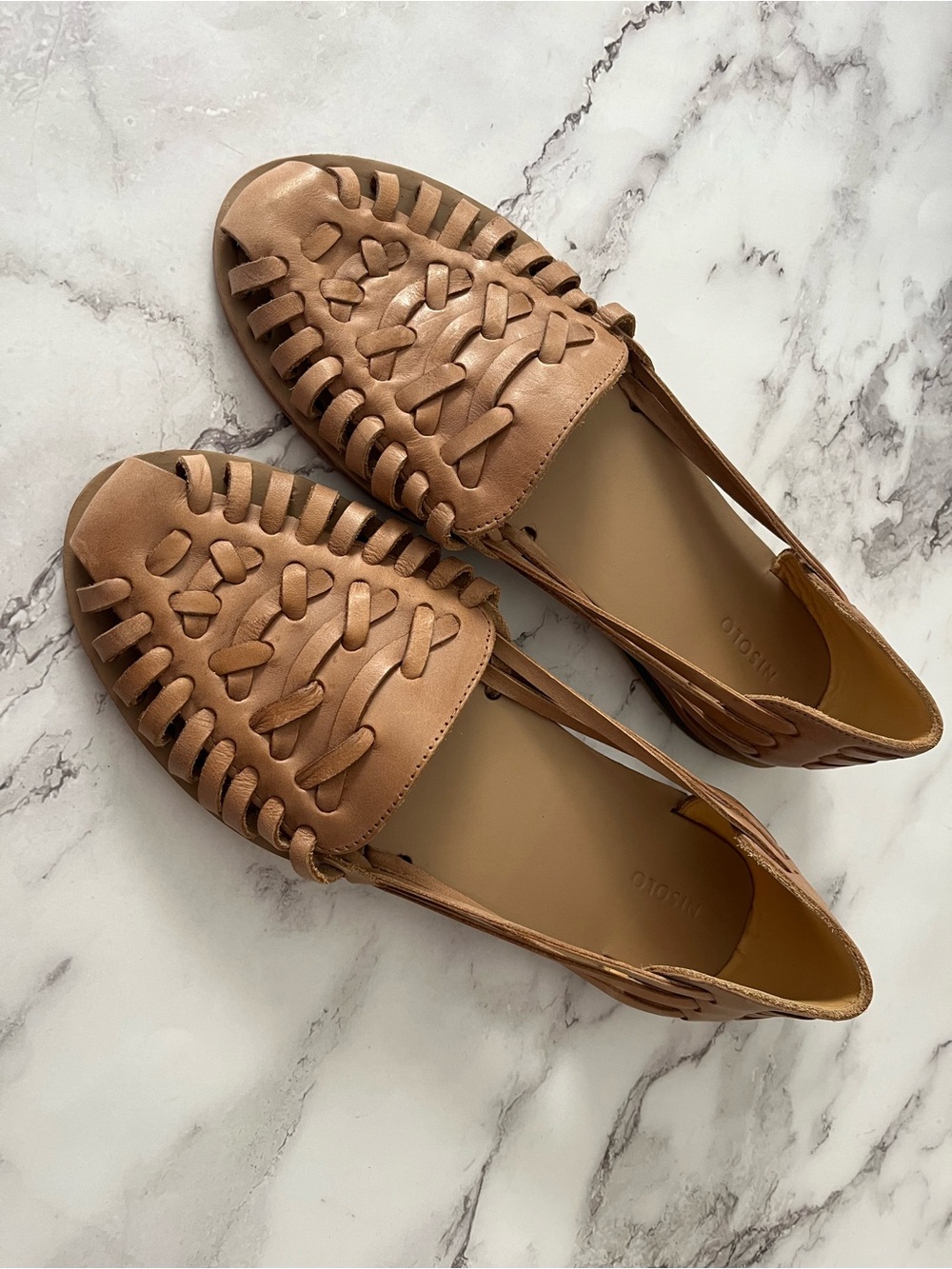 Nisolo Huarache Sandals Almond Woven Leather Flats Size 9.5